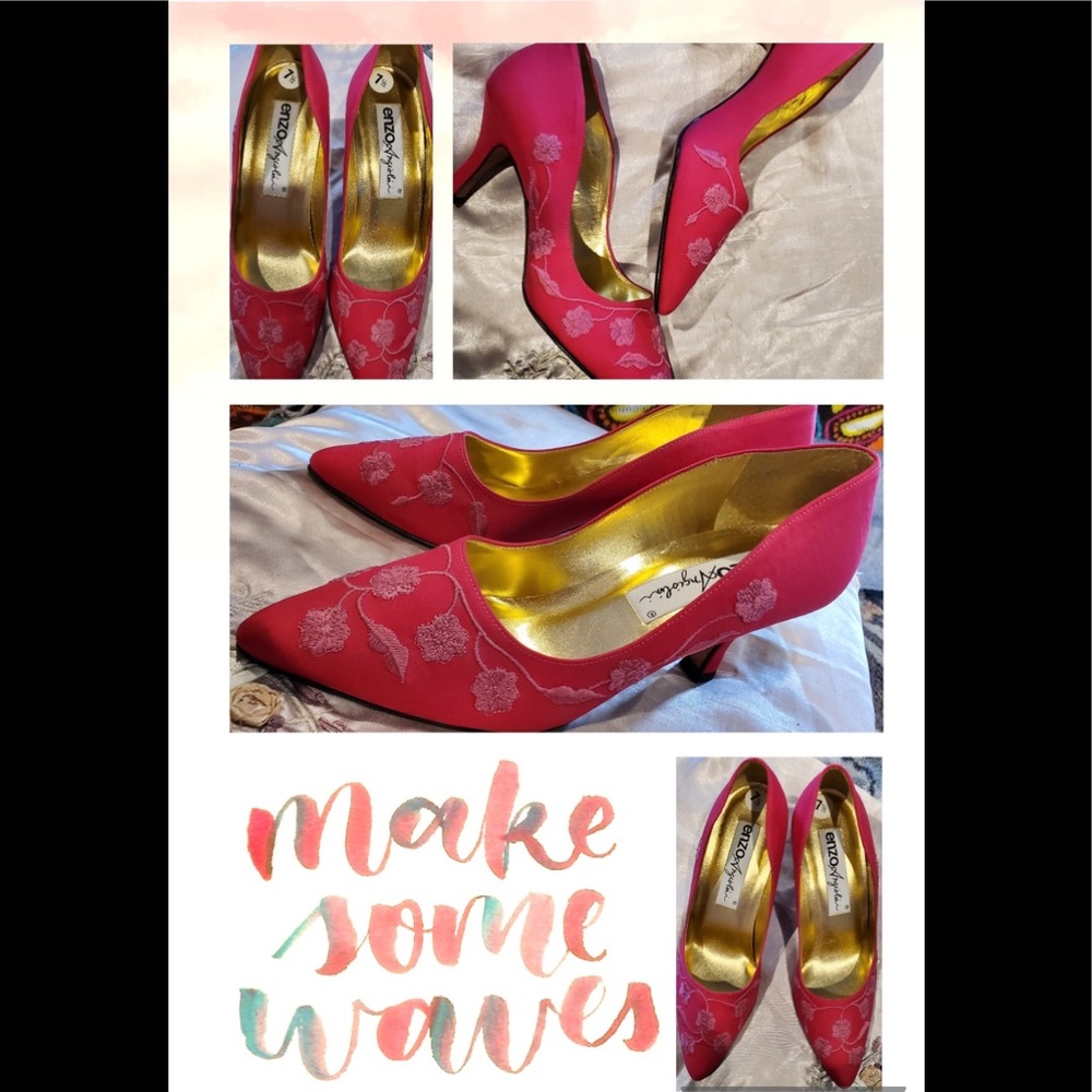 NWT VINTAGE PINK W/ FLOWER EMBROIDERY FORMAL ENZO ANGIOLINI HEELS 7.5  FLOURISH